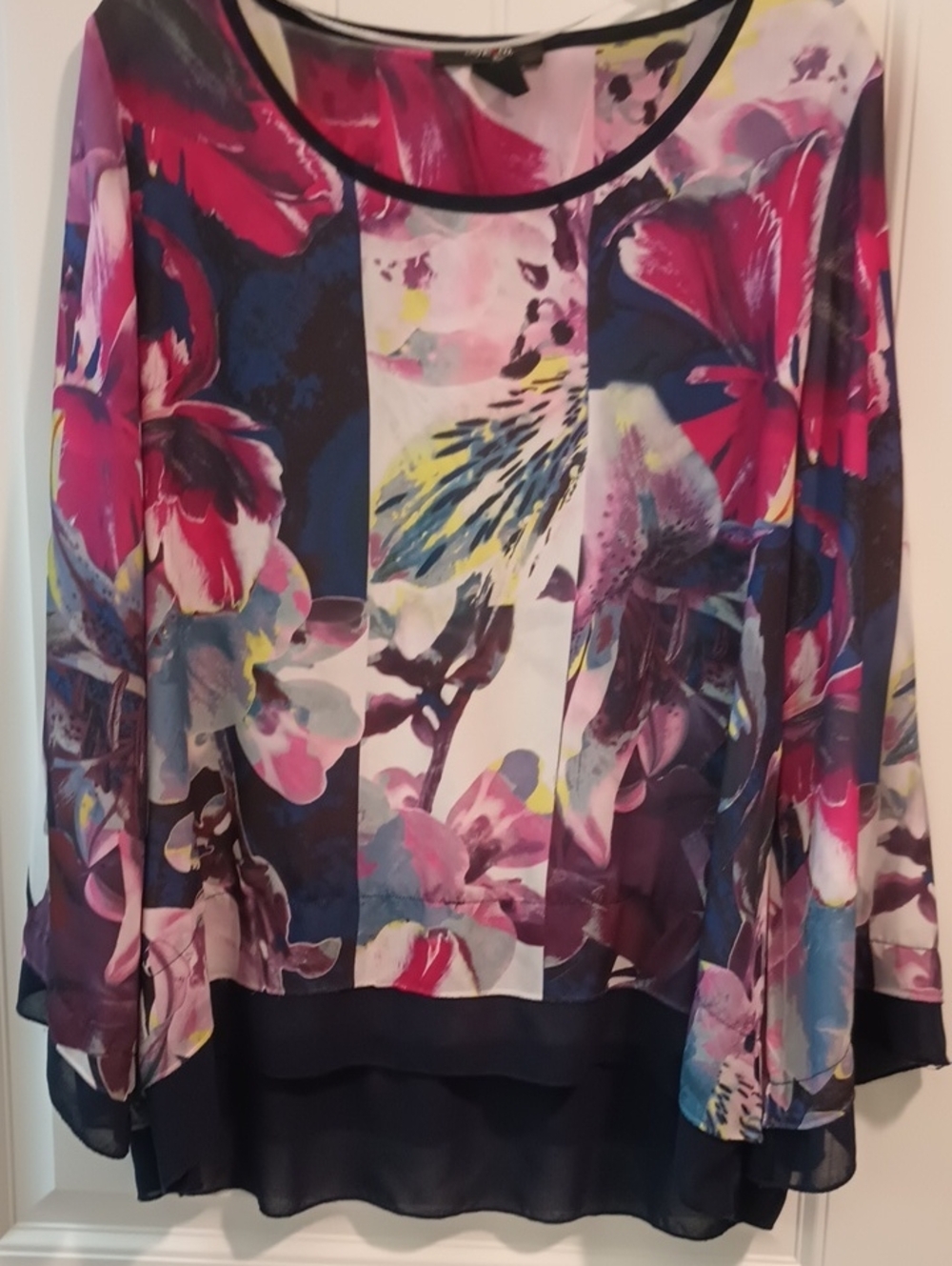 Style & Co. Pink Multi Floral Sheer Layered Blouse